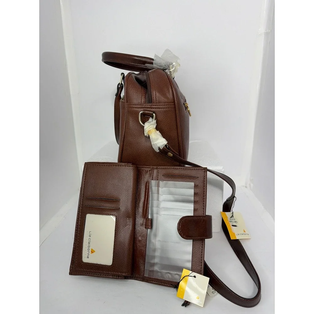 Liz Claiborne Brown Satchel Handbag & Matching Wallet Set NWT Classic‎ Pebbled